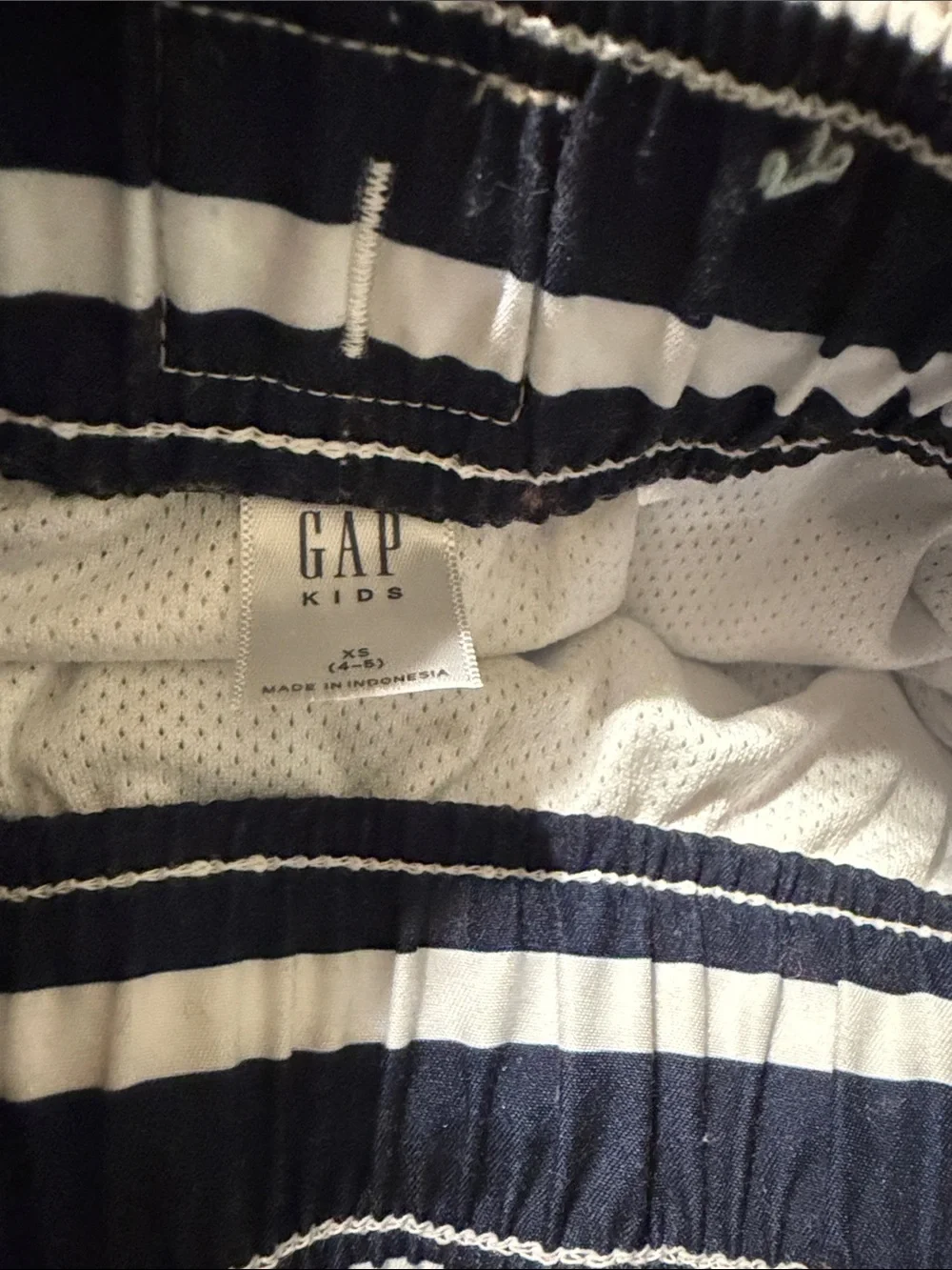 GAP KIDS Boys Navy & White Striped Swim Shorts with Orange Drawstring